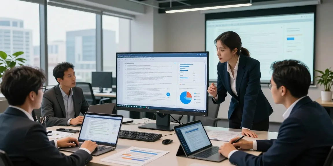 Professional team analyzing document fraud detection tools and reports in a modern office.