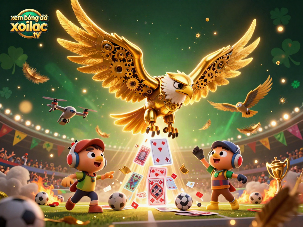 xem bóng đá xoilac tv showcases thrilling sports betting action with vibrant 3D illustration elements.